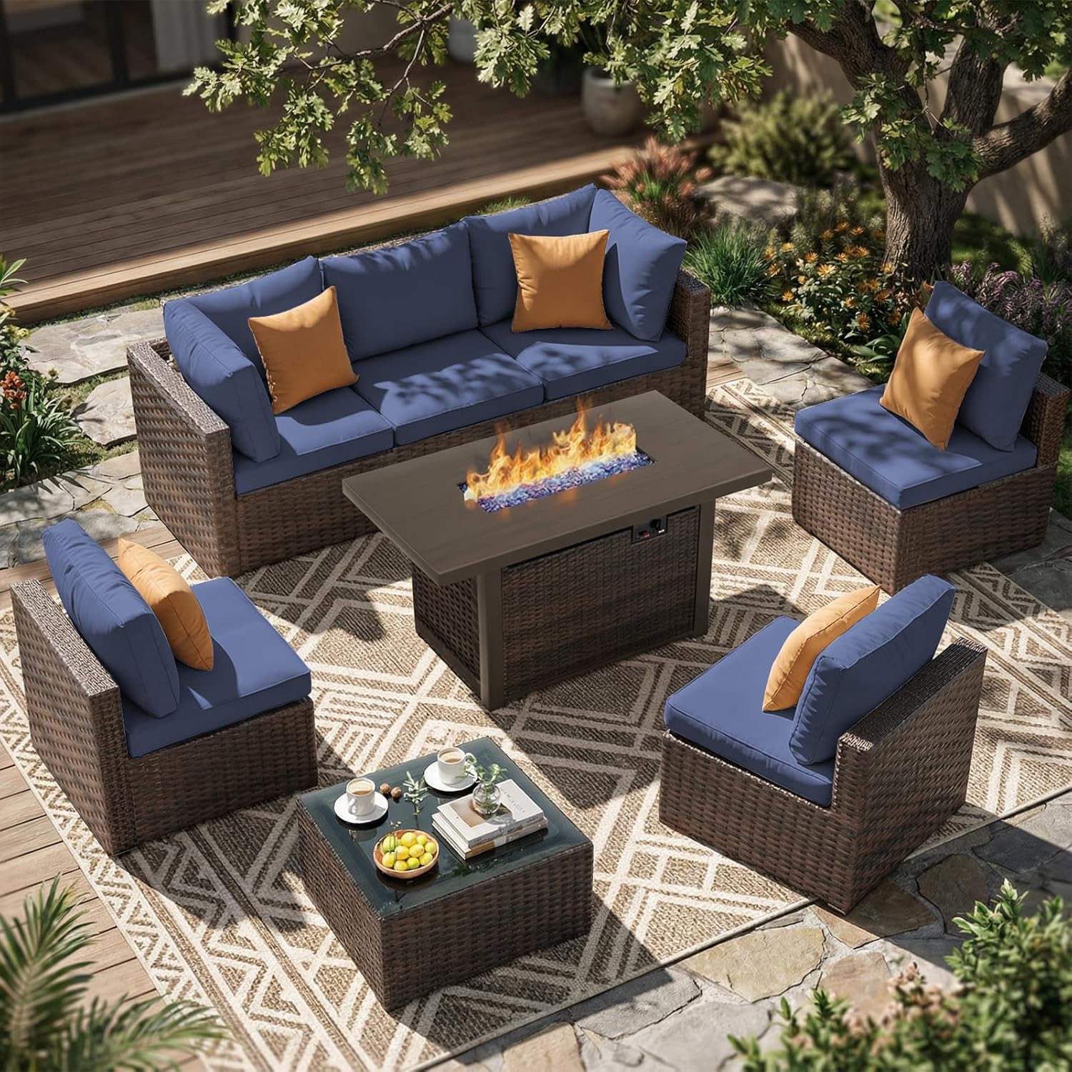 Outdoor Furniture With Fire Pit - طقم أثاث فناء خارجي من 8