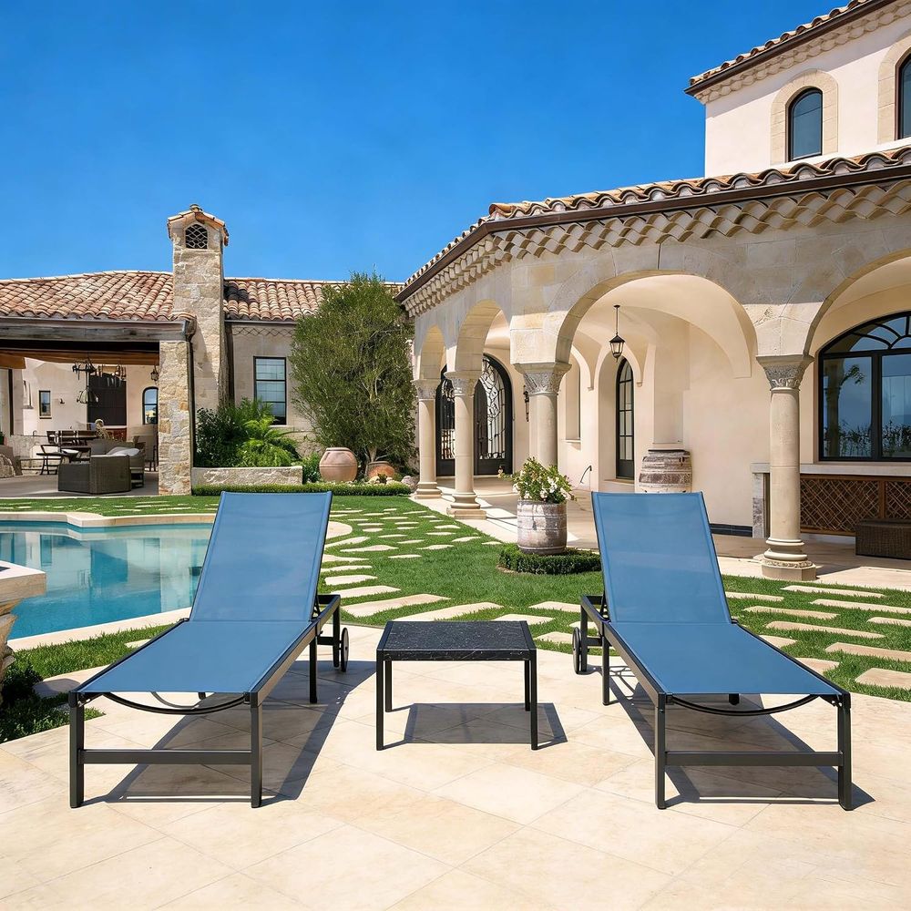Outdoor Furniture Quick Dry - طقم مع عجلات وطاولة، لون نيلي
