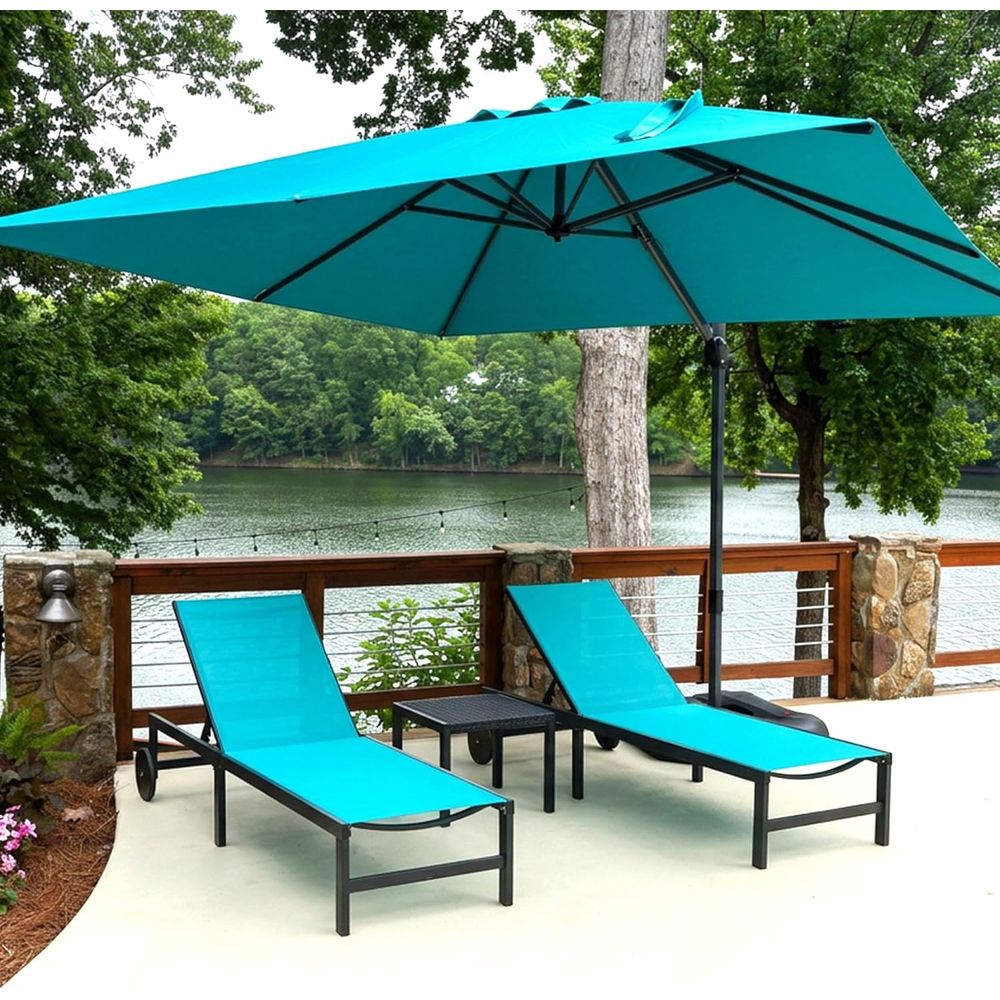 Outdoor Furniture Quick Dry - طقم مع عجلات وطاولة، باللون الأزرق