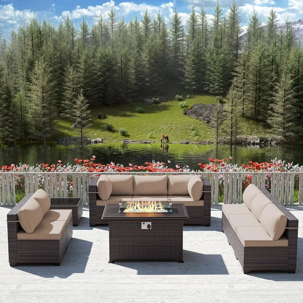 Outdoor Furniture With Fire Pit - -مجموعة أثاث الفناء مع طاولة حفرة