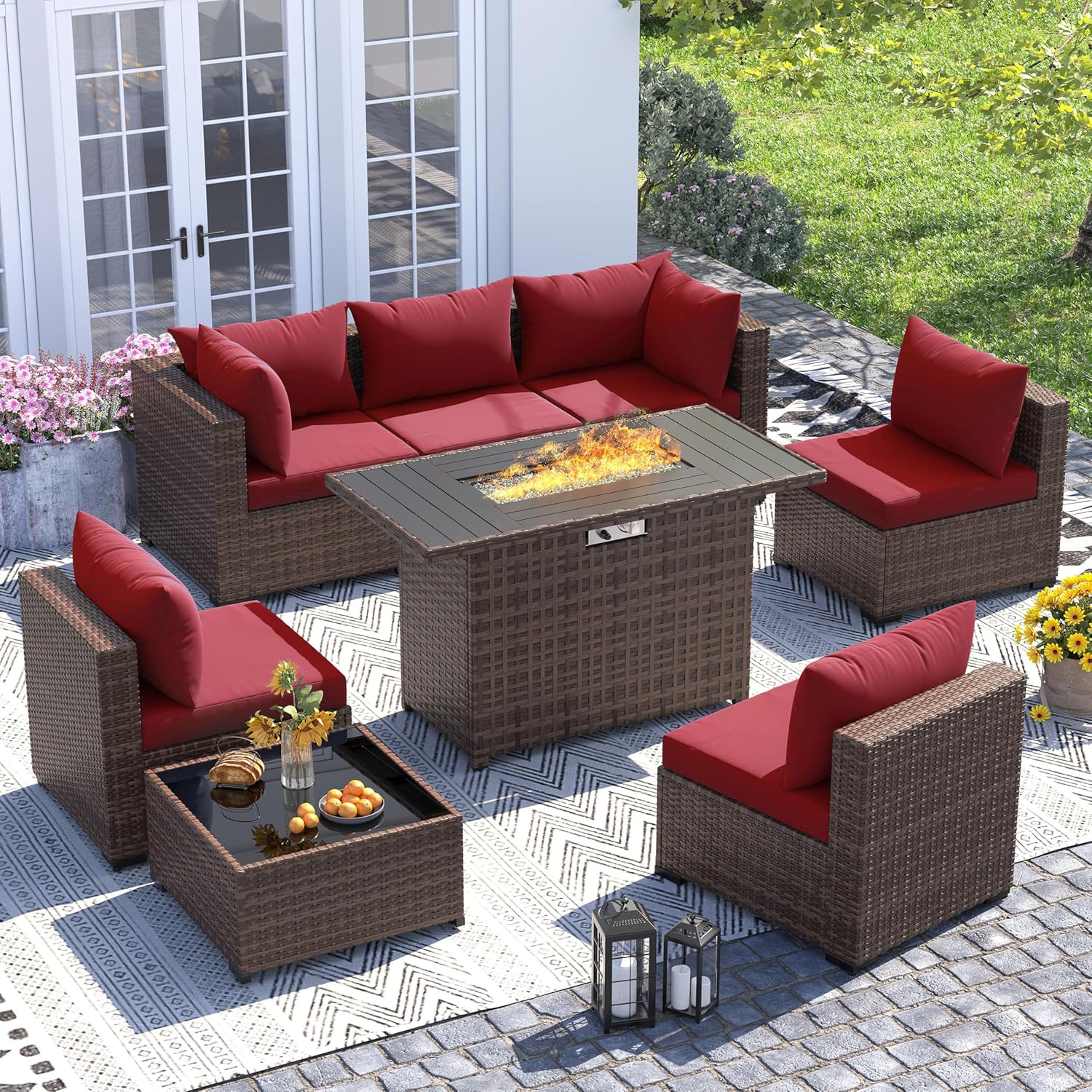 Outdoor Furniture With Fire Pit - طقم أريكة من 8 قطع مصنوع