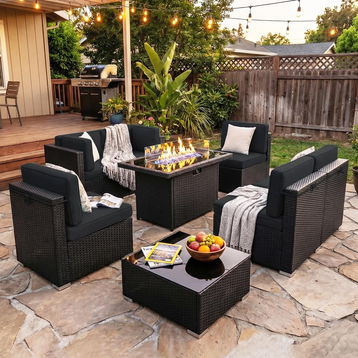 Outdoor Furniture With Fire Pit - طقم أثاث فناء من 8 قطع