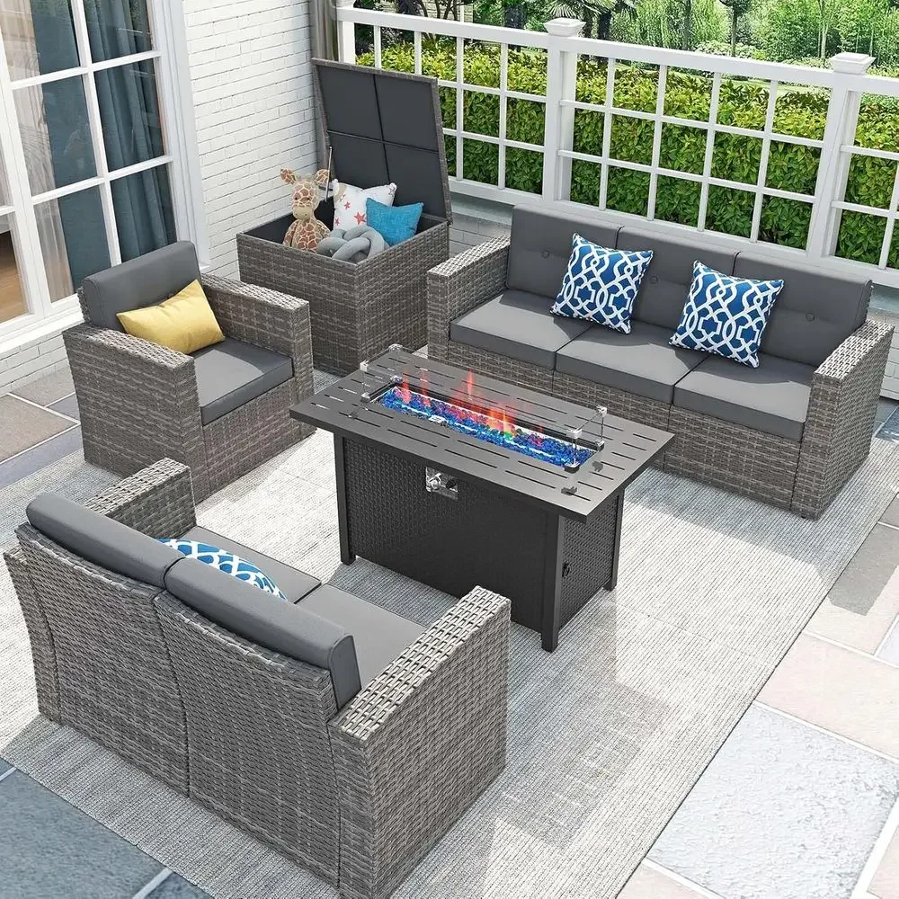 Outdoor Furniture With Fire Pit - طقم أثاث فناء من 8 قطع
