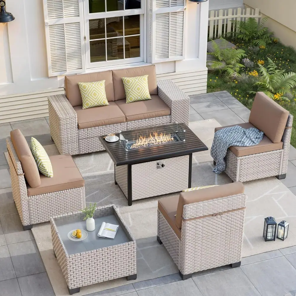 Outdoor Furniture With Fire Pit - طقم أثاث خارجي مكون من 7