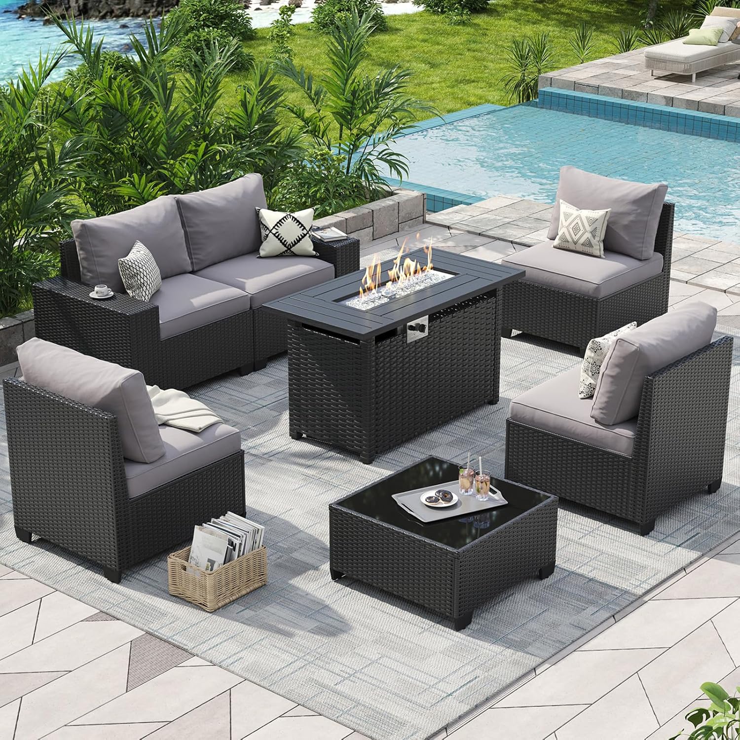 Outdoor Furniture With Fire Pit - طقم أثاث خارجي للفناء مع طاولة