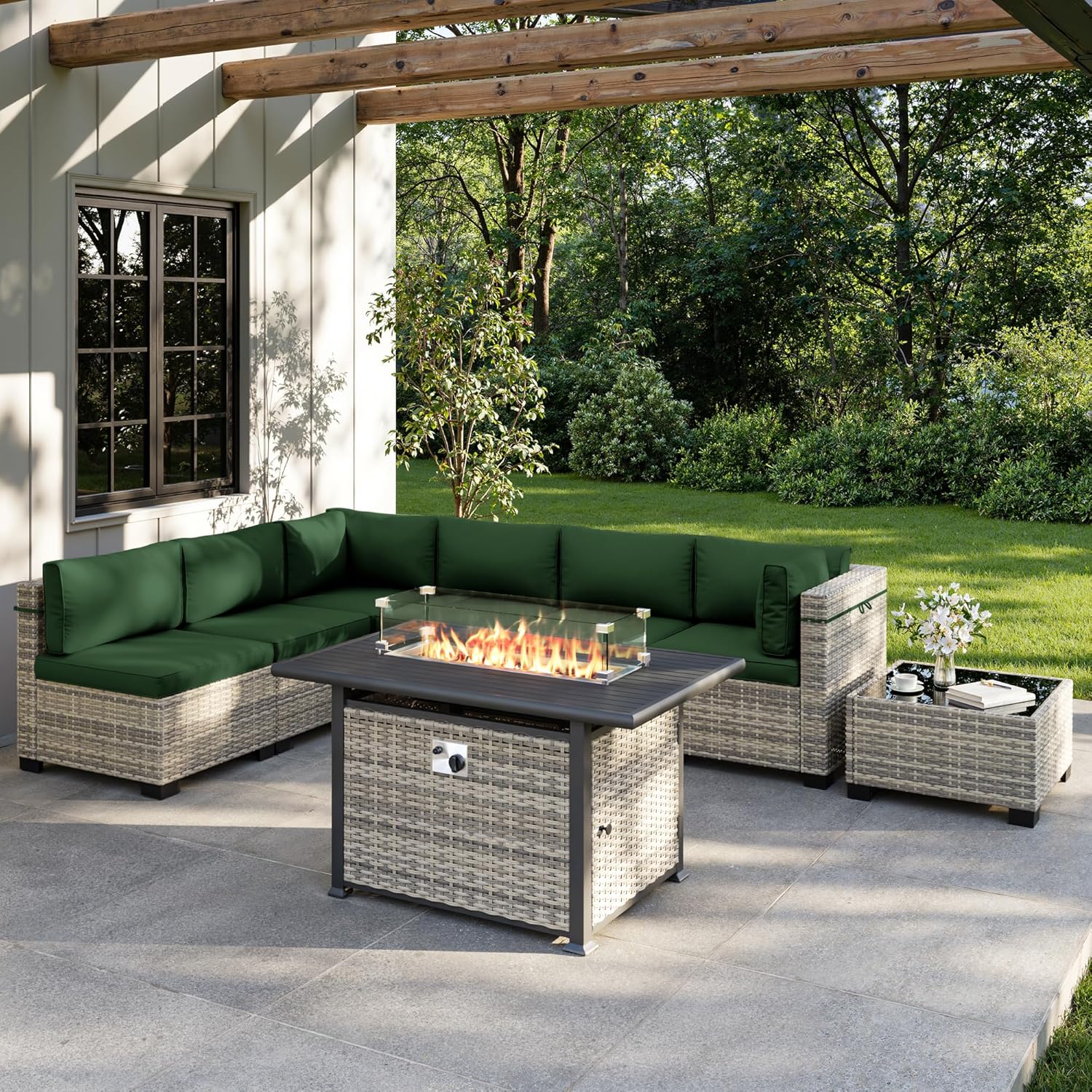 Outdoor Furniture With Fire Pit - طقم أثاث خارجي مكون من 8