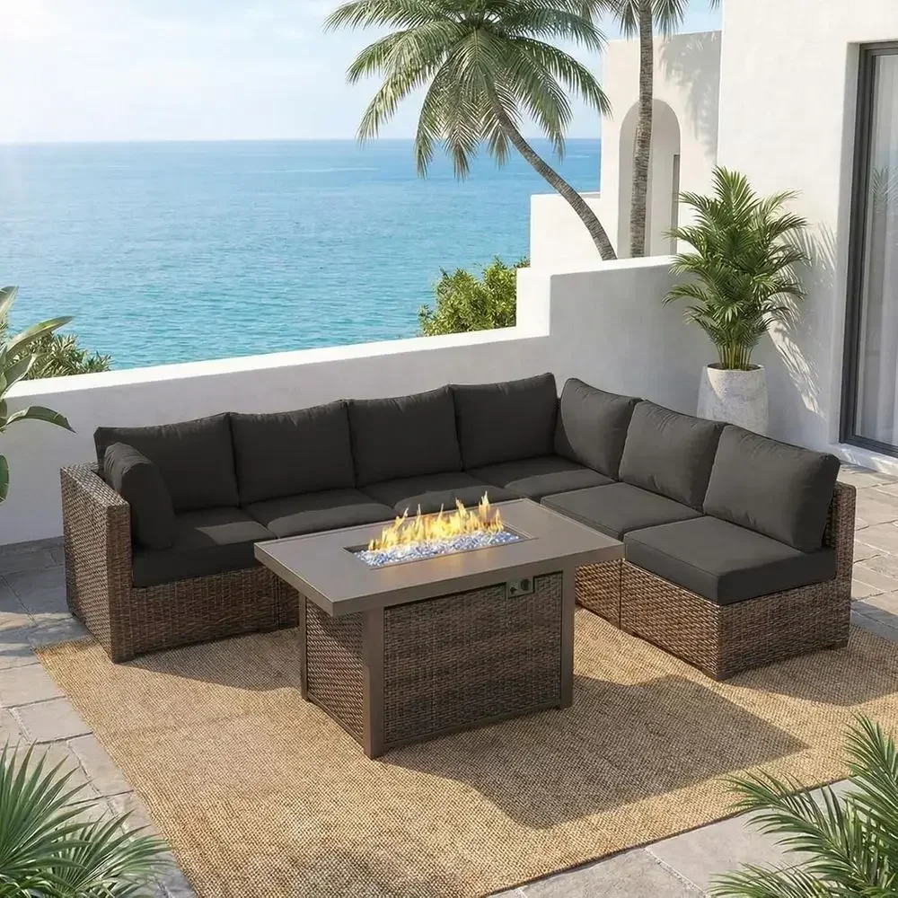 Outdoor Furniture With Fire Pit - طقم أثاث خارجي مكون من 7