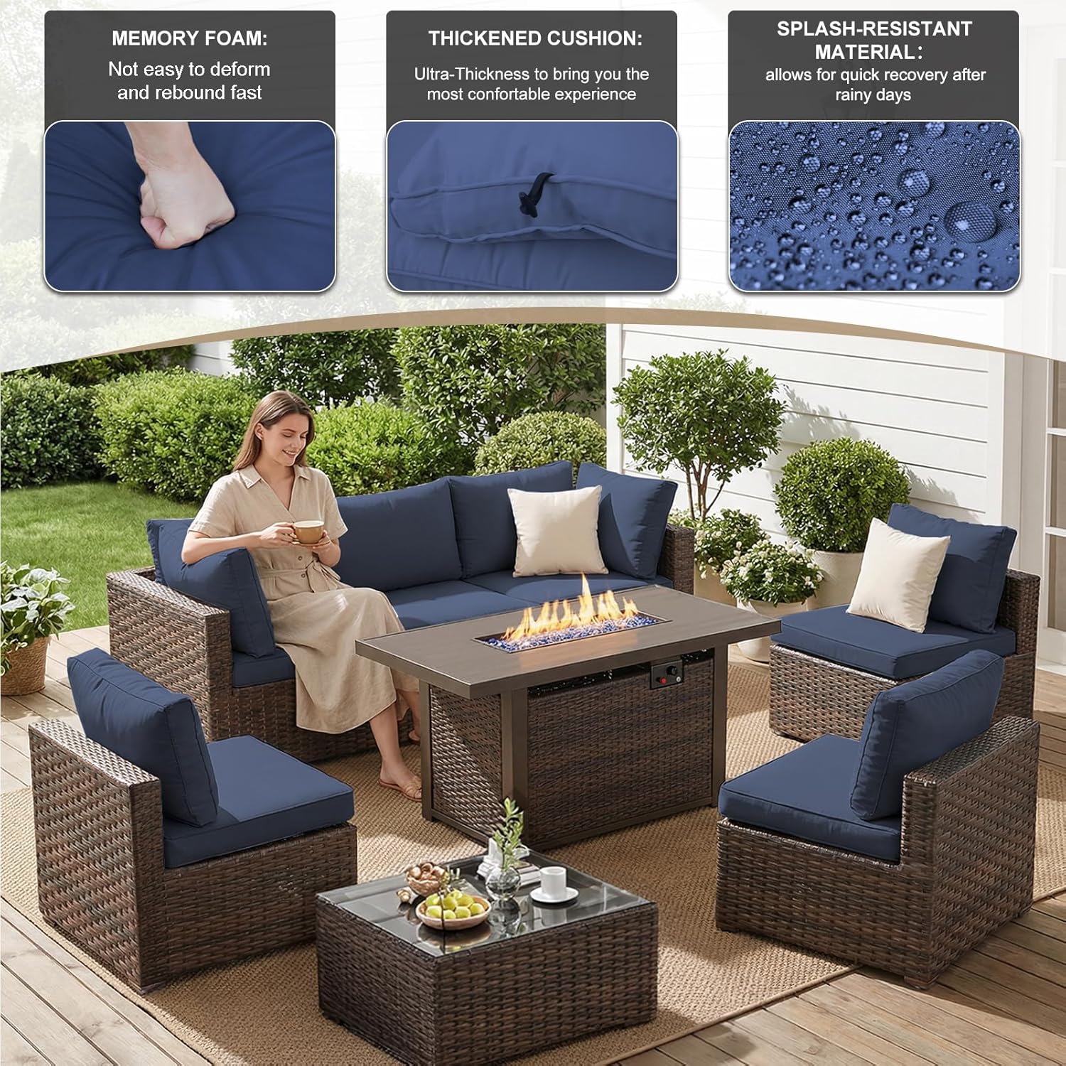 طقم أثاث فناء خارجي من 8 قطع،  - مراجعة Outdoor Furniture With Fire Pit وسعره