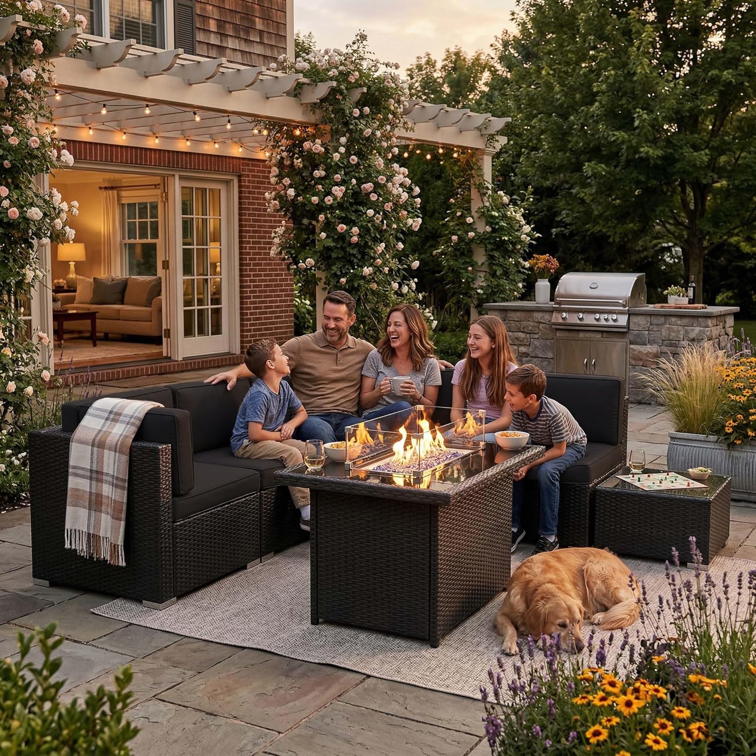 طقم أثاث فناء من 8 قطع مع طاول - مراجعة Outdoor Furniture With Fire Pit وسعره