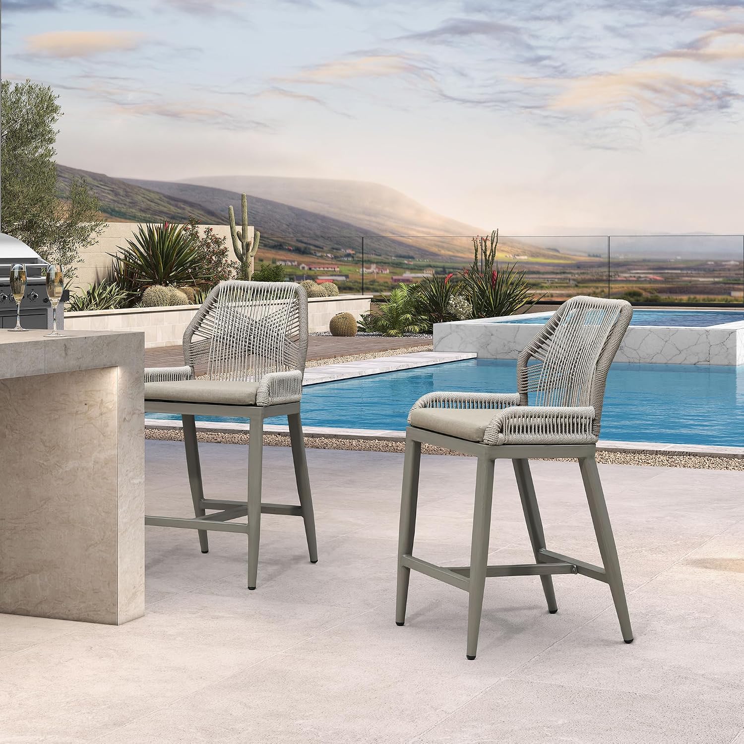 كراسي بار بلون التوب 2 قطعة، ق - مراجعة Outdoor Furniture Quick Dry وسعره