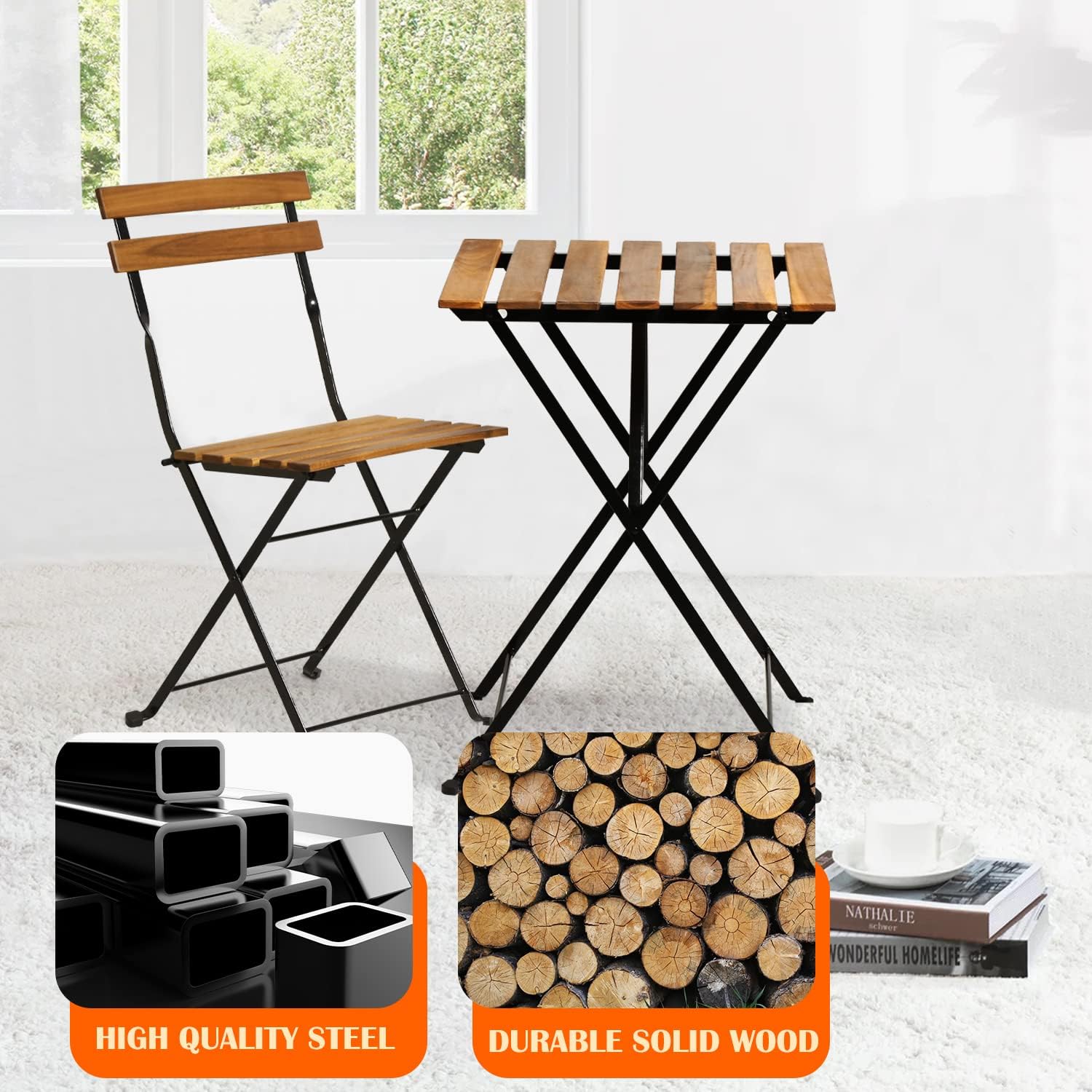 طقم بيسترو خشبي طبيعي قابل للط - مراجعة Outdoor Furniture Table And Chairs وسعره