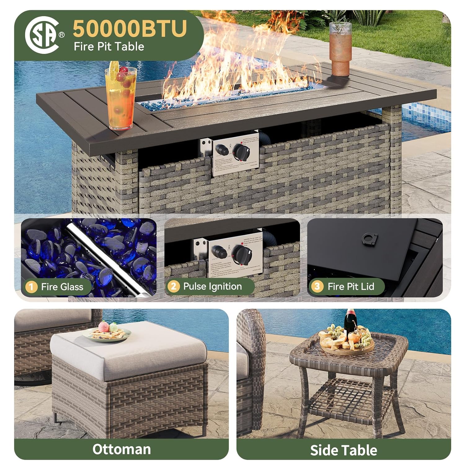 طقم أثاث خارجي من الخوص مكون م - مراجعة Outdoor Furniture With Fire Pit وسعره