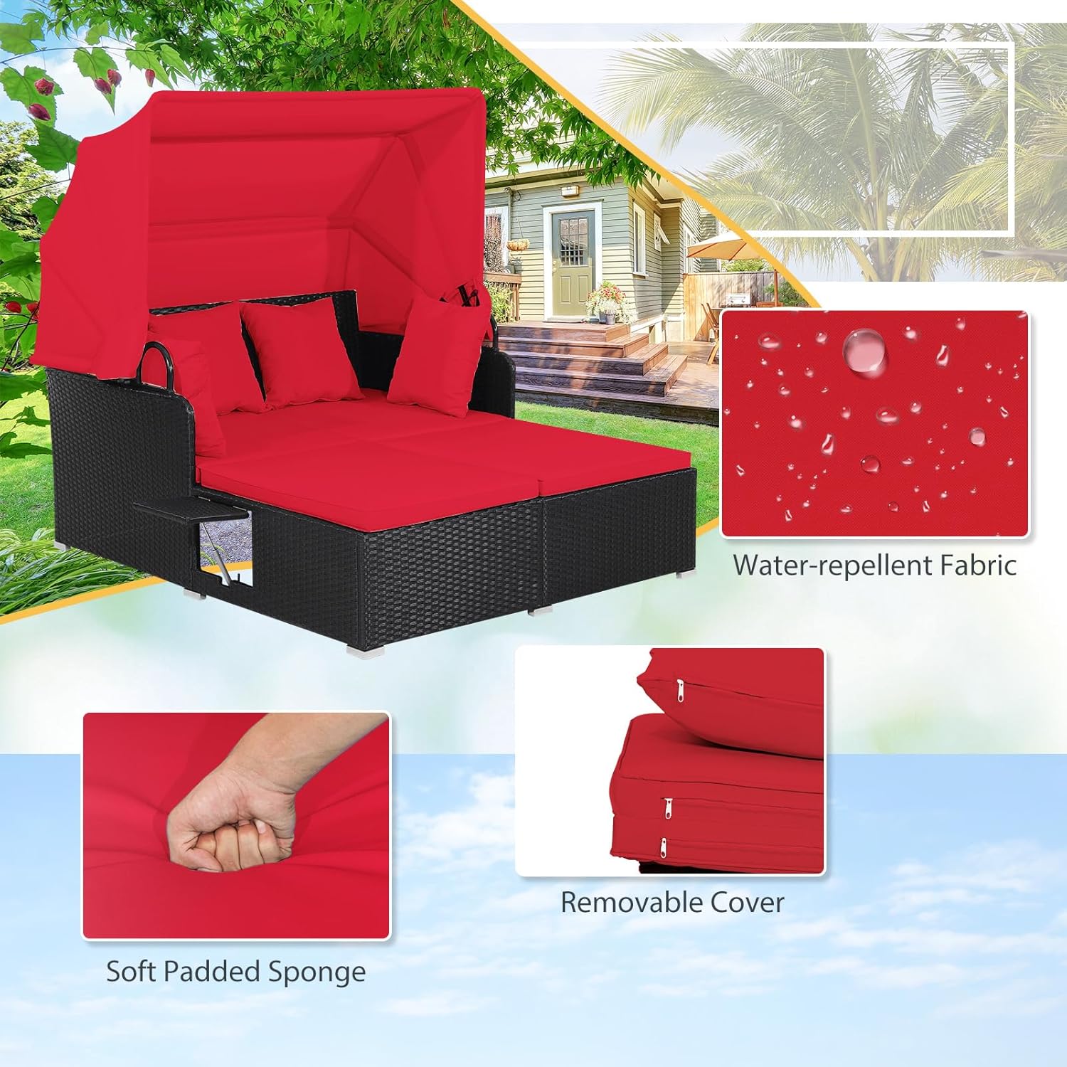 سرير نهاري خارجي من الروطان لش - مراجعة Outdoor Daybed Sofa وسعره