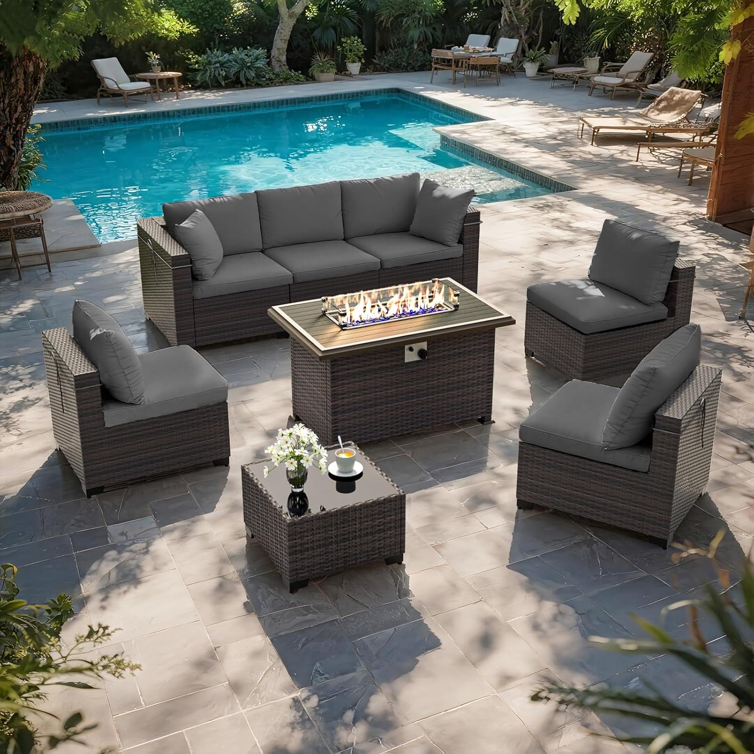 طقم أثاث للفناء مع طاولة موقد  - مراجعة Outdoor Furniture With Fire Pit وسعره